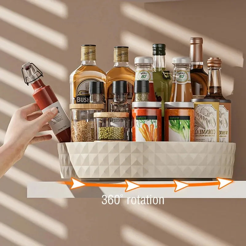 1Pc 360 Degree Rotating Spice Rack round Non-Slip Kitchen Cosmetic Storage Organizer Tray