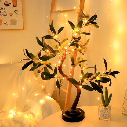 LED Tree Lights, Green Atmosphere Light, Battery Table Lamps, for Indoor Living Room Bedroom Camping Summer Home Decor