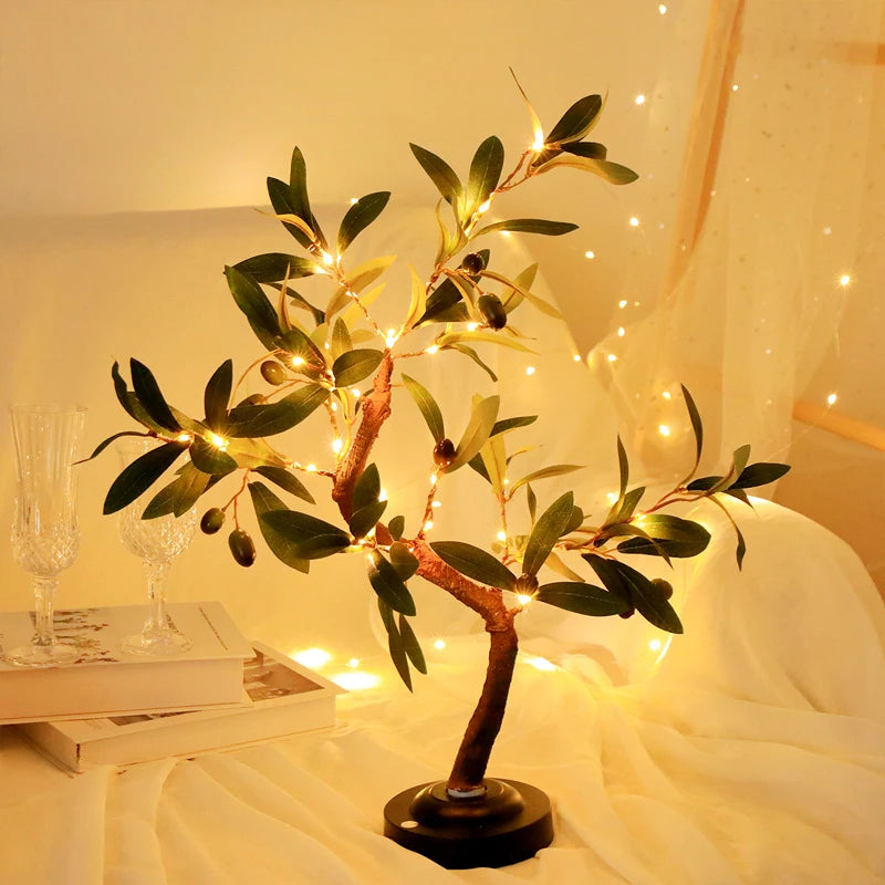 LED Tree Lights, Green Atmosphere Light, Battery Table Lamps, for Indoor Living Room Bedroom Camping Summer Home Decor