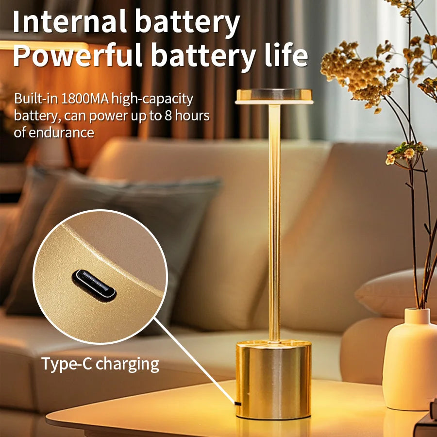 Classic Table Lamp USB Rechargeable Night Light Stepless Dimming Touch Desk Lamp 3 Colors Bedside Lamp Bar Hotel Decoration