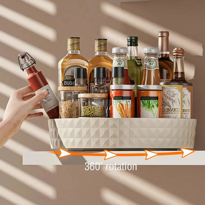 1Pc 360 Degree Rotating Spice Rack round Non-Slip Kitchen Cosmetic Storage Organizer Tray